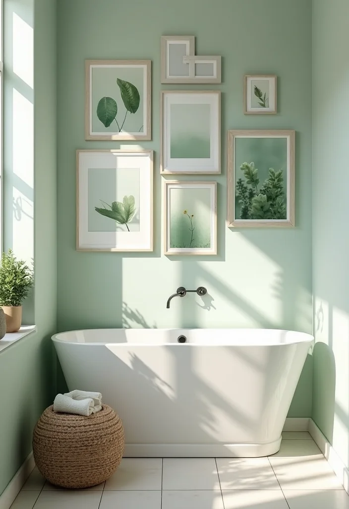 14 Sage Green Bathroom Decor Ideas With Calm Energy - 6. Artwork and Prints