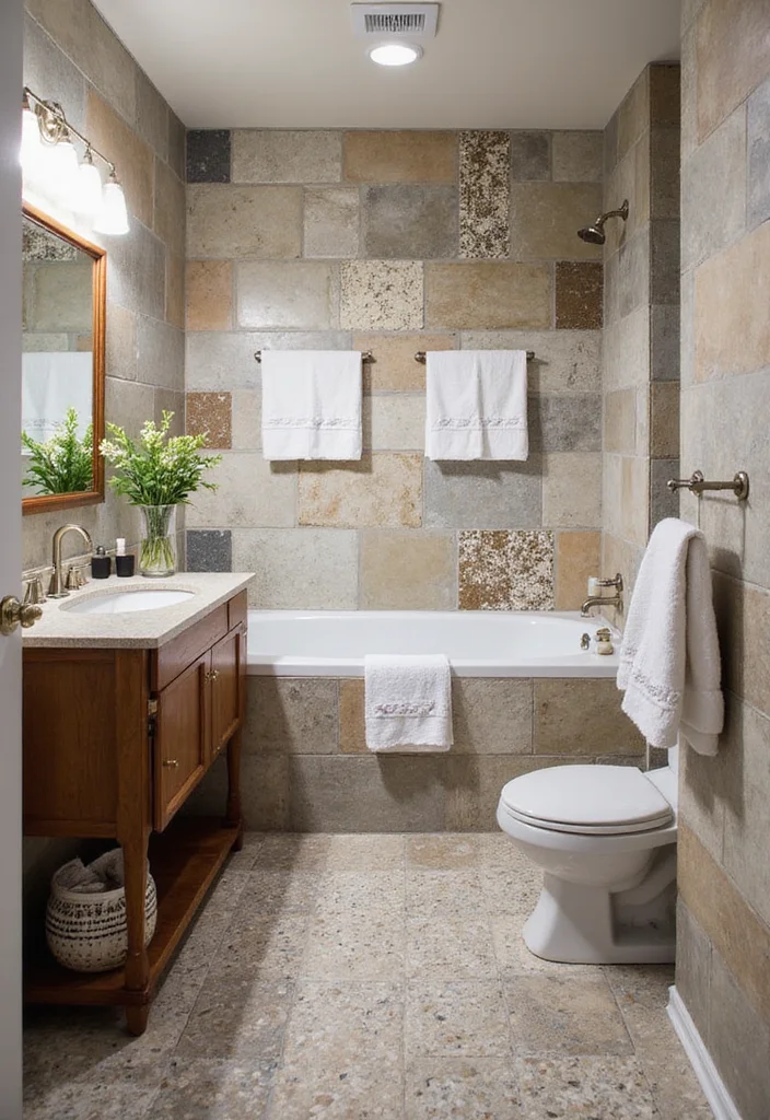 14 Stick On Tile Bathroom Ideas For Easy Makeovers - 14. Mixed Materials