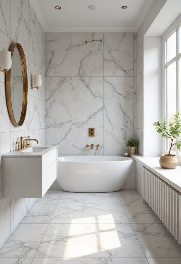 14 Stick On Tile Bathroom Ideas For Easy Makeovers - 3. Faux Marble Elegance