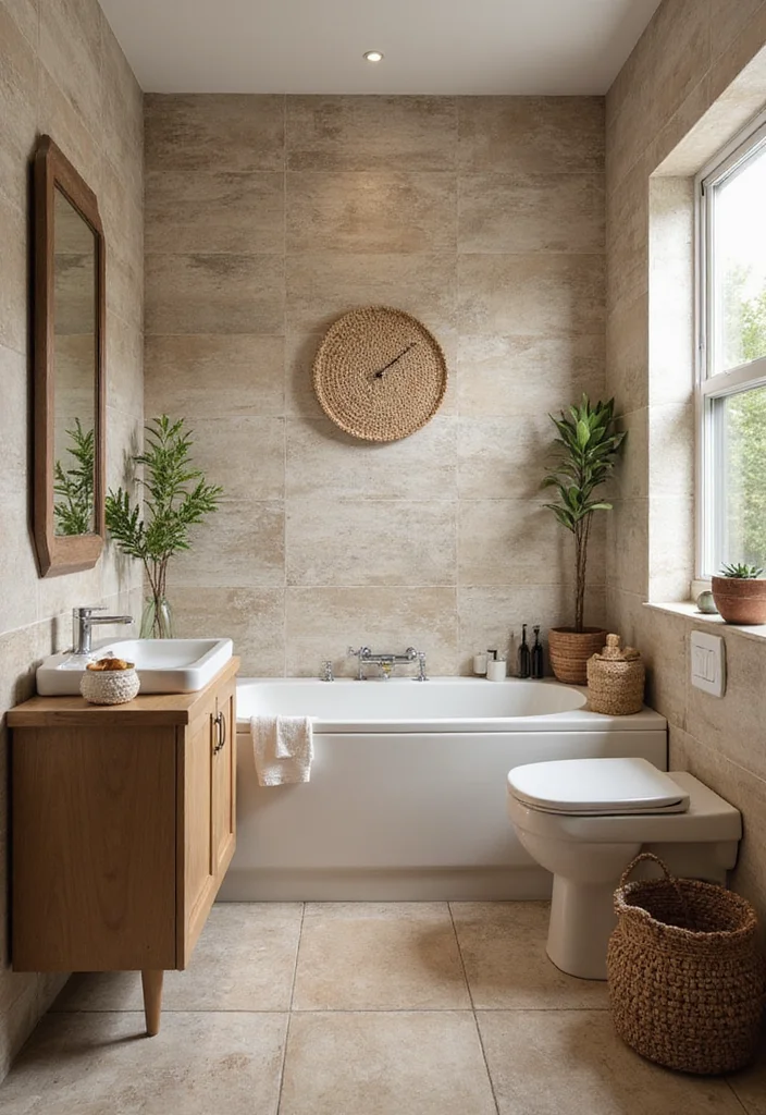 14 Stick On Tile Bathroom Ideas For Easy Makeovers - 4. Earthy Textured Tiles