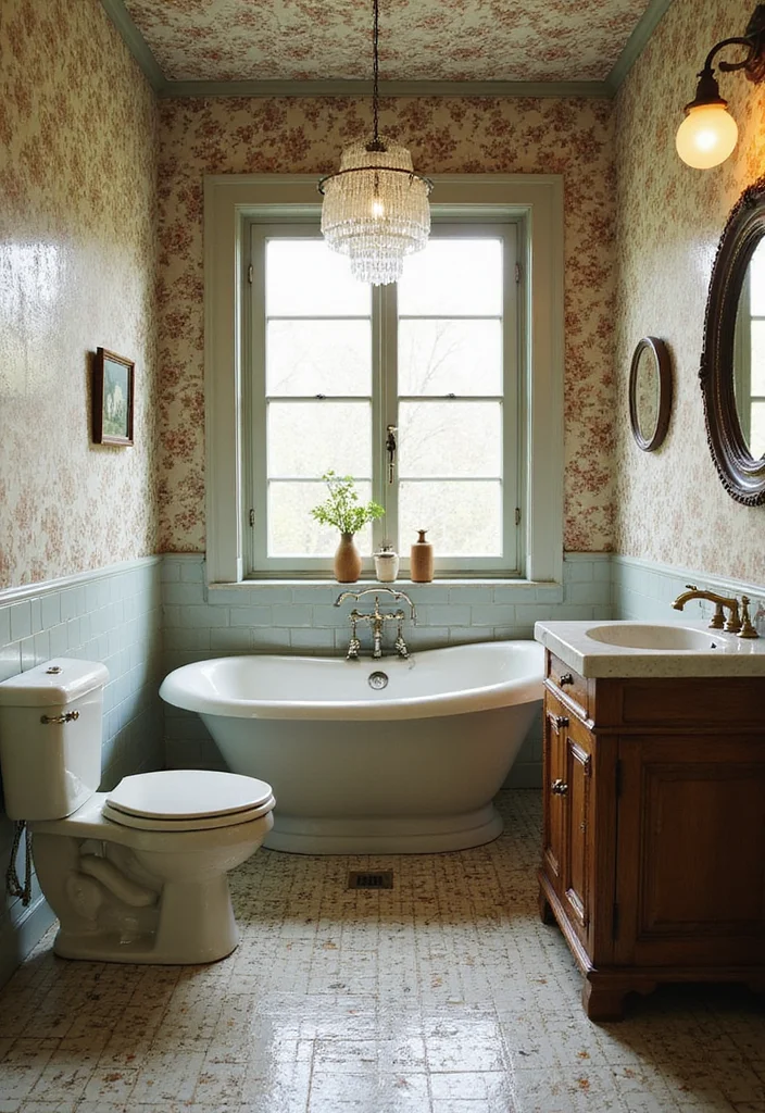 14 Stick On Tile Bathroom Ideas For Easy Makeovers - 6. Vintage-Inspired Designs