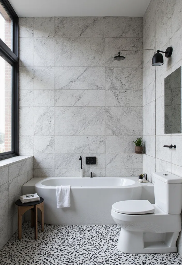 14 Stick On Tile Bathroom Ideas For Easy Makeovers - 8. Monochrome Magic
