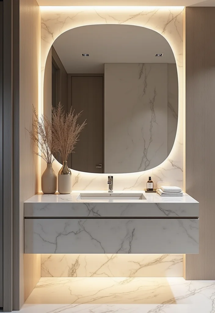 14 Stone Vanity Bathroom Ideas With Luxury Texture - 1. Sleek Marble Elegance