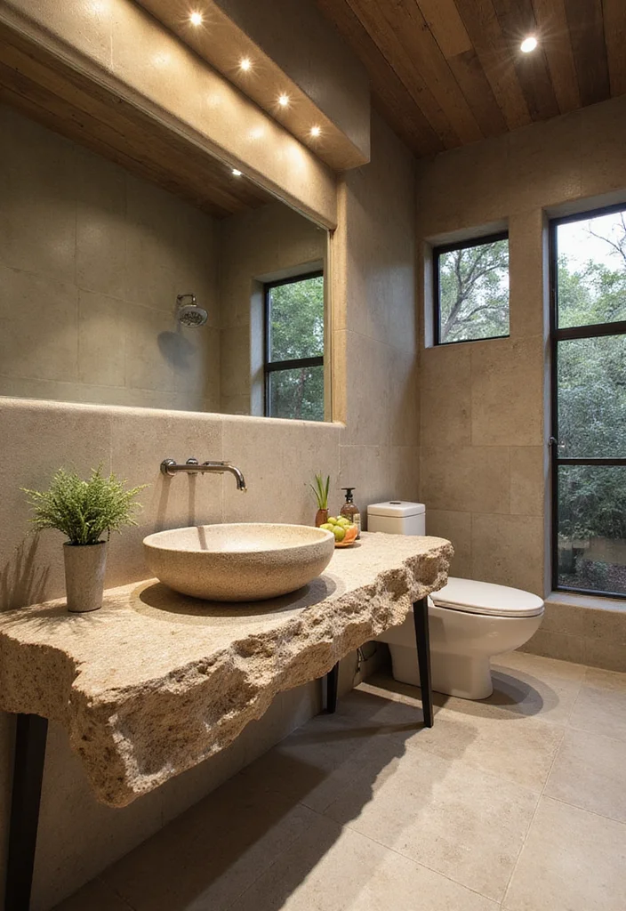 14 Stone Vanity Bathroom Ideas With Luxury Texture - 10. Eco-Friendly Recycled Stone