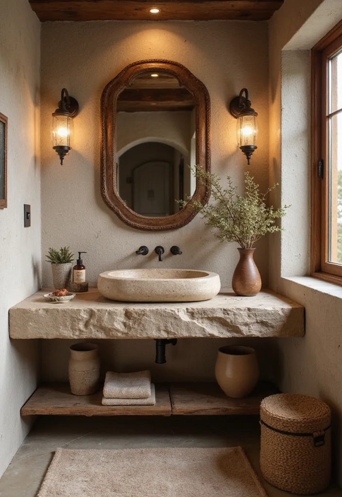 14 Stone Vanity Bathroom Ideas With Luxury Texture - 2. Rustic Soapstone Serenity