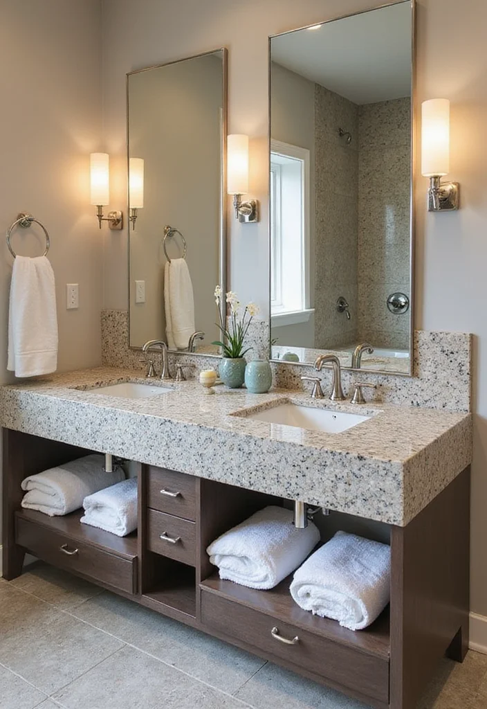 14 Stone Vanity Bathroom Ideas With Luxury Texture - 3. Chic Granite Glamour