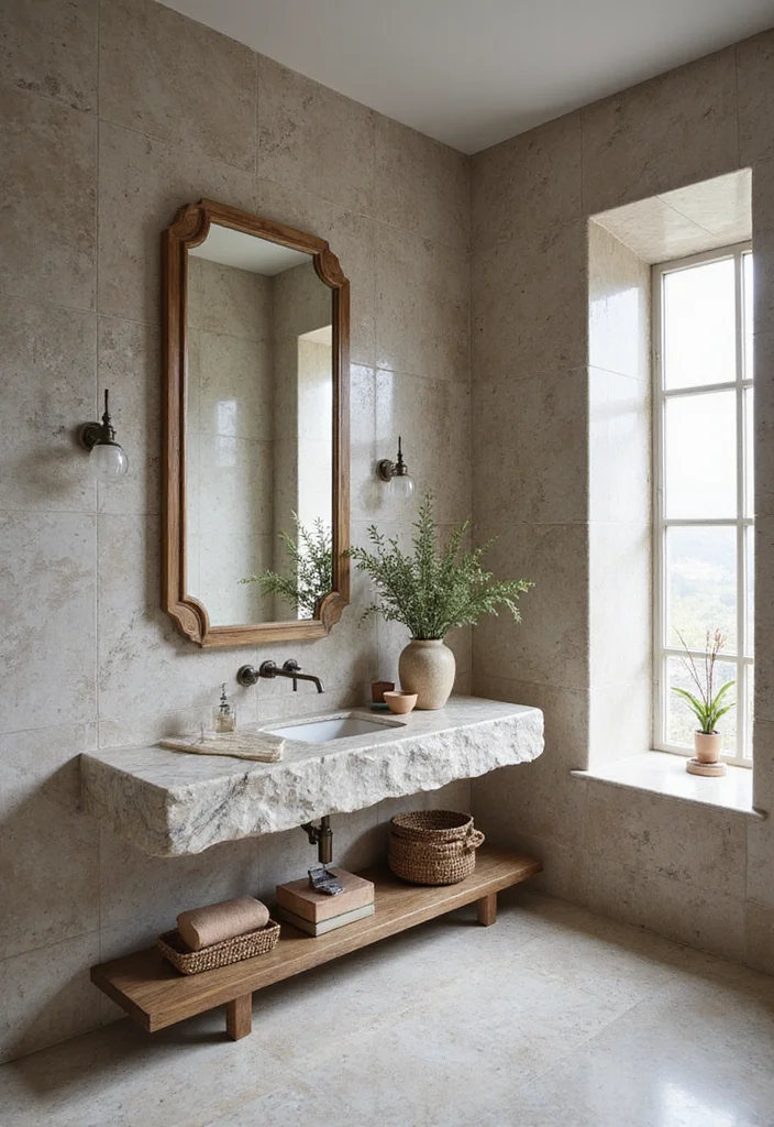 14 Stone Vanity Bathroom Ideas With Luxury Texture - 4. Unique Quartzite Beauty