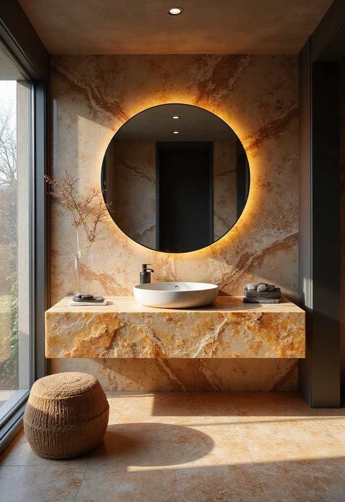14 Stone Vanity Bathroom Ideas With Luxury Texture - 6. Bold Onyx Delight