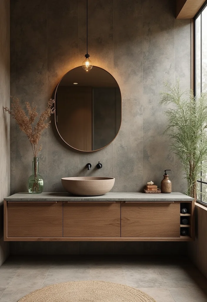 14 Stone Vanity Bathroom Ideas With Luxury Texture - 7. Nature-Inspired Slate Surround