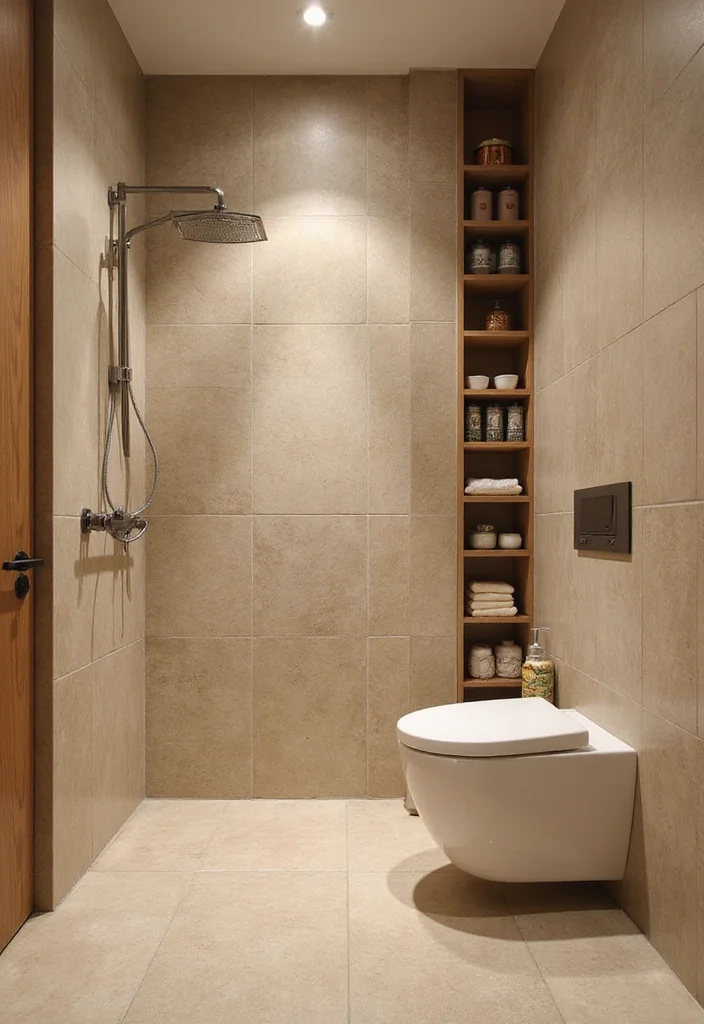 14 Tan Tile Bathroom Ideas With Warm Neutral Style - 13. Smart Storage Solutions