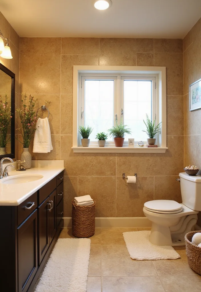 14 Tan Tile Bathroom Ideas With Warm Neutral Style - 14. Personalized Touches