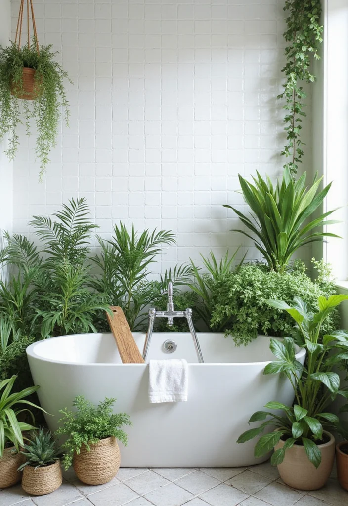 14 White Tile Bathroom Ideas For Clean Minimal Homes - 10. Indoor Plants