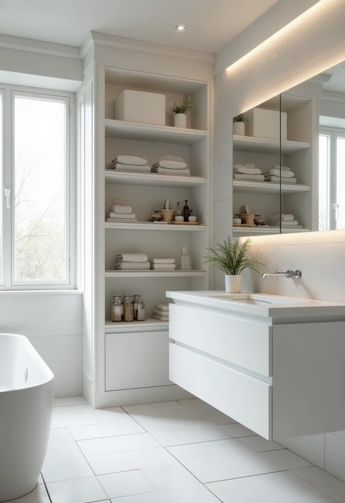 14 White Tile Bathroom Ideas For Clean Minimal Homes - 13. Integrated Storage Solutions