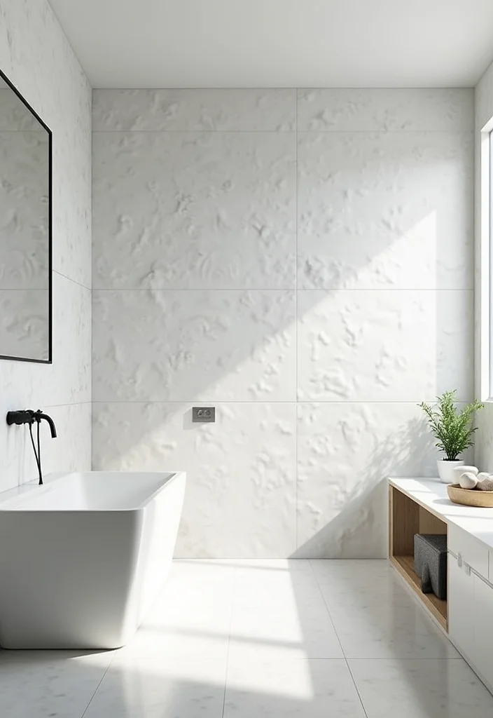 14 White Tile Bathroom Ideas For Clean Minimal Homes - 4. Textured Wall Tiles