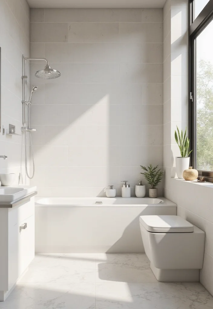 14 White Tile Bathroom Ideas For Clean Minimal Homes - 7. Light and Shadow Play