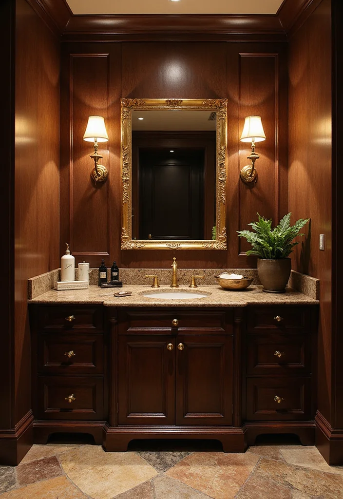 14 Wood Vanity Bathroom Ideas For Organic Style - 13. Luxurious Dark Wood Vanity