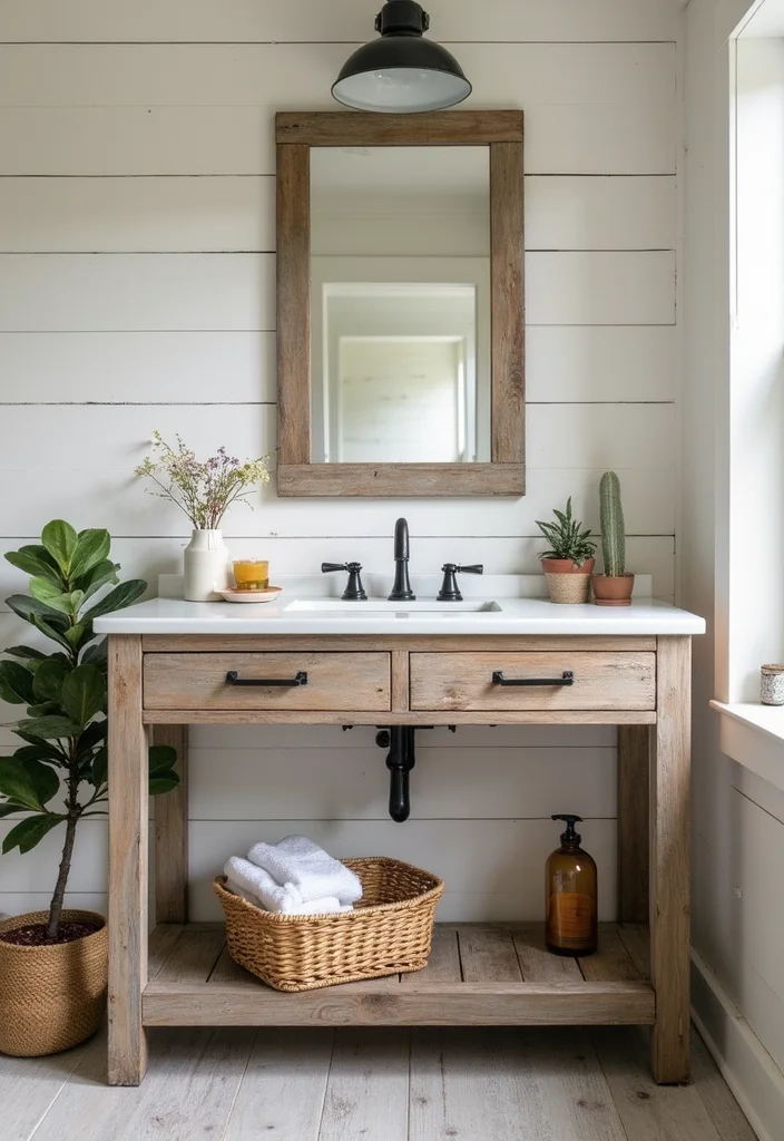 14 Wood Vanity Bathroom Ideas For Organic Style - 7. Farmhouse Chic Vibe