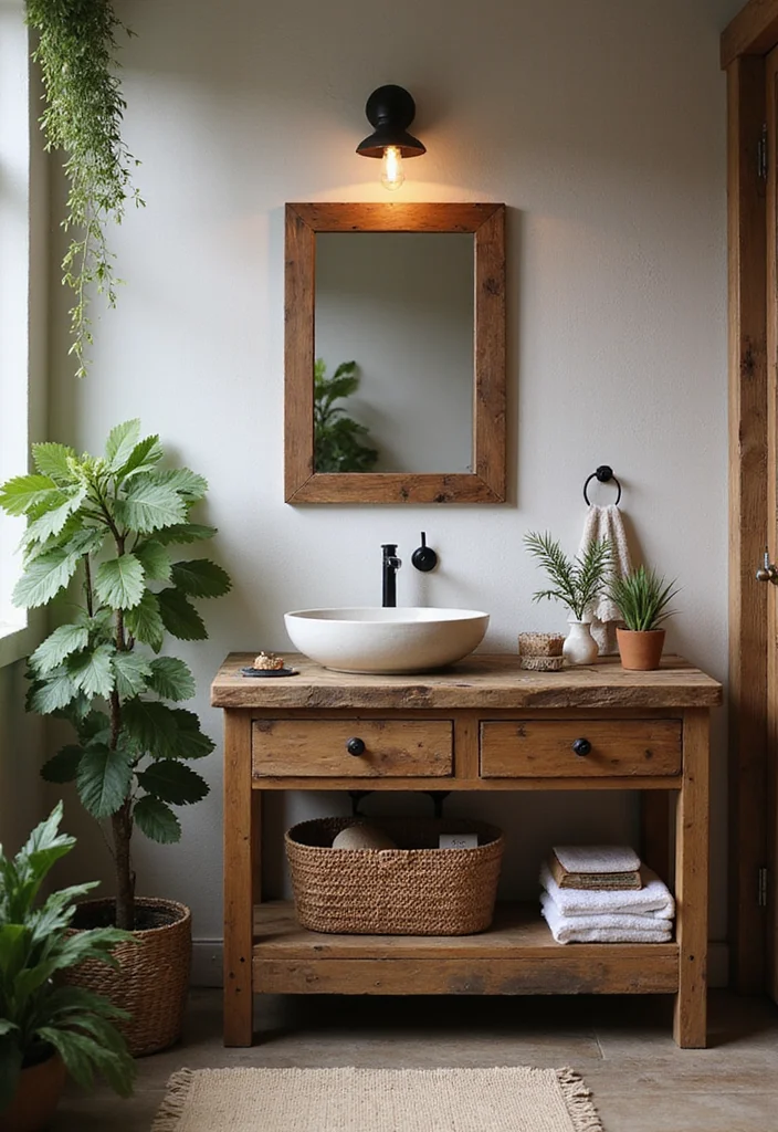 14 Wooden Bathroom Vanity Ideas With Natural Warmth - 1. Rustic Reclaimed Wood Elegance