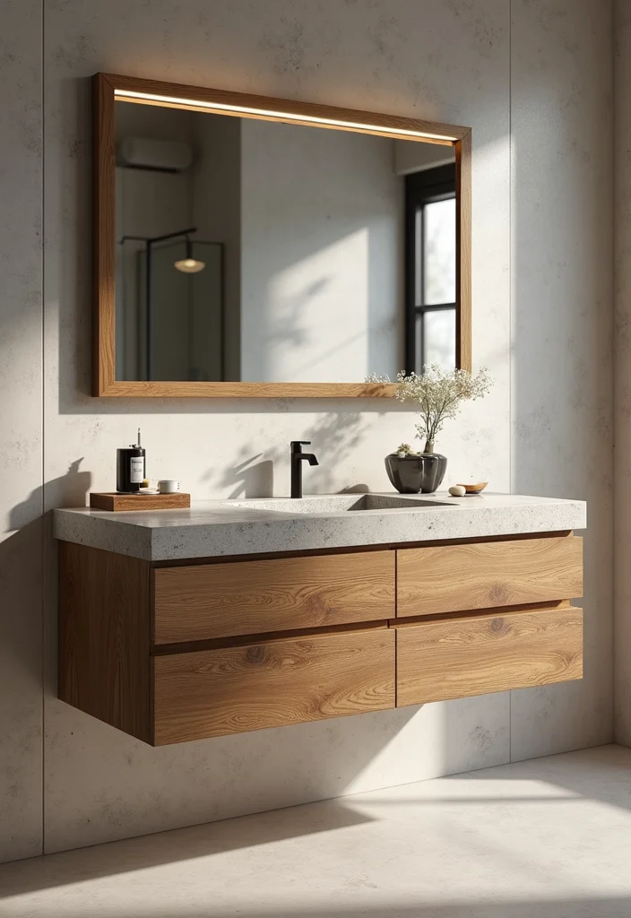 14 Wooden Bathroom Vanity Ideas With Natural Warmth - 12. Wooden Vanity with Stone Countertops