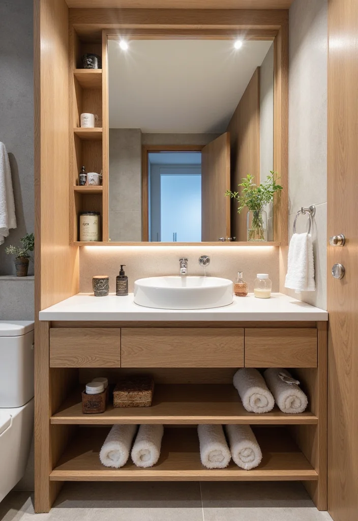 14 Wooden Bathroom Vanity Ideas With Natural Warmth - 14. Multi-functional Wooden Vanities