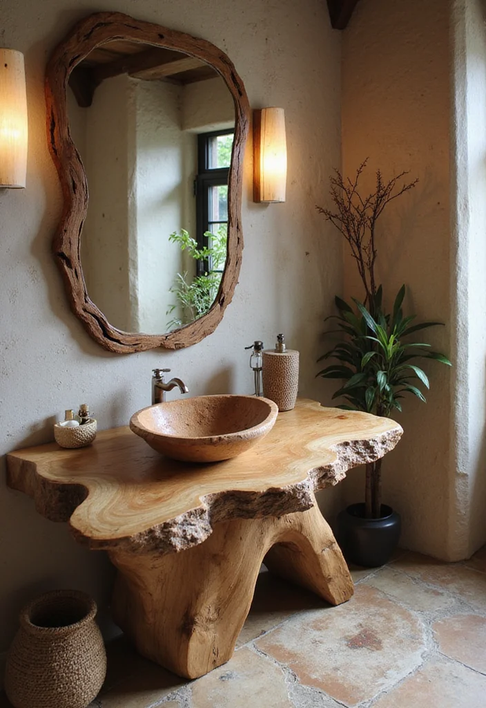14 Wooden Bathroom Vanity Ideas With Natural Warmth - 4. Nature-Inspired Live Edge Vanities