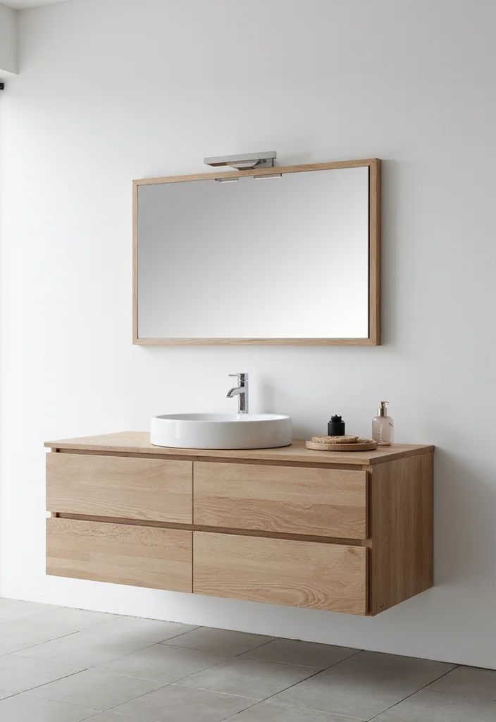 14 Wooden Bathroom Vanity Ideas With Natural Warmth - 6. Minimalist Floating Wooden Vanities