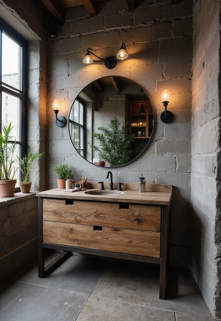 14 Wooden Bathroom Vanity Ideas With Natural Warmth - 7. Industrial Style Wooden Vanity