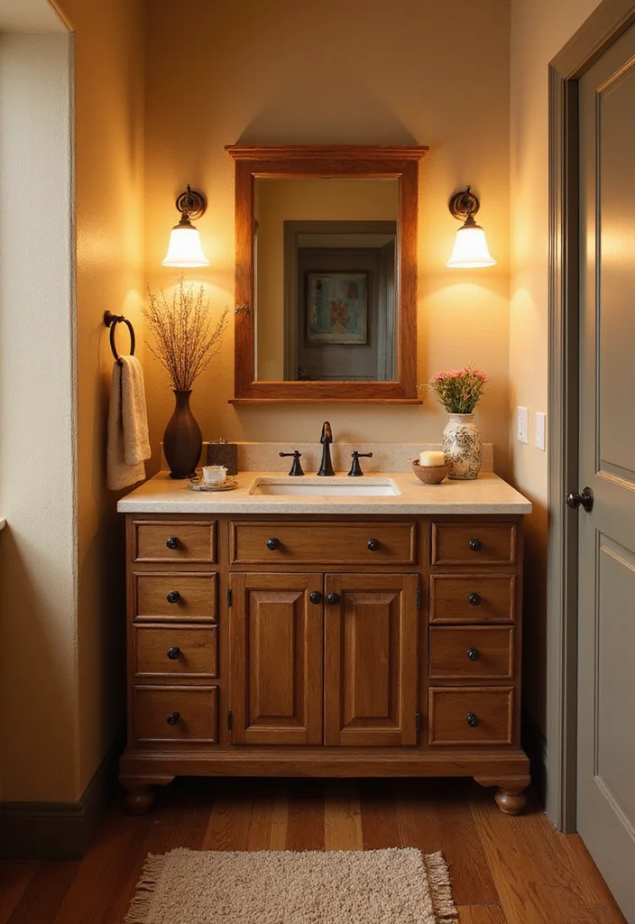 14 Wooden Bathroom Vanity Ideas With Natural Warmth - 8. Warm Wood Finishes for Cozy Vibe