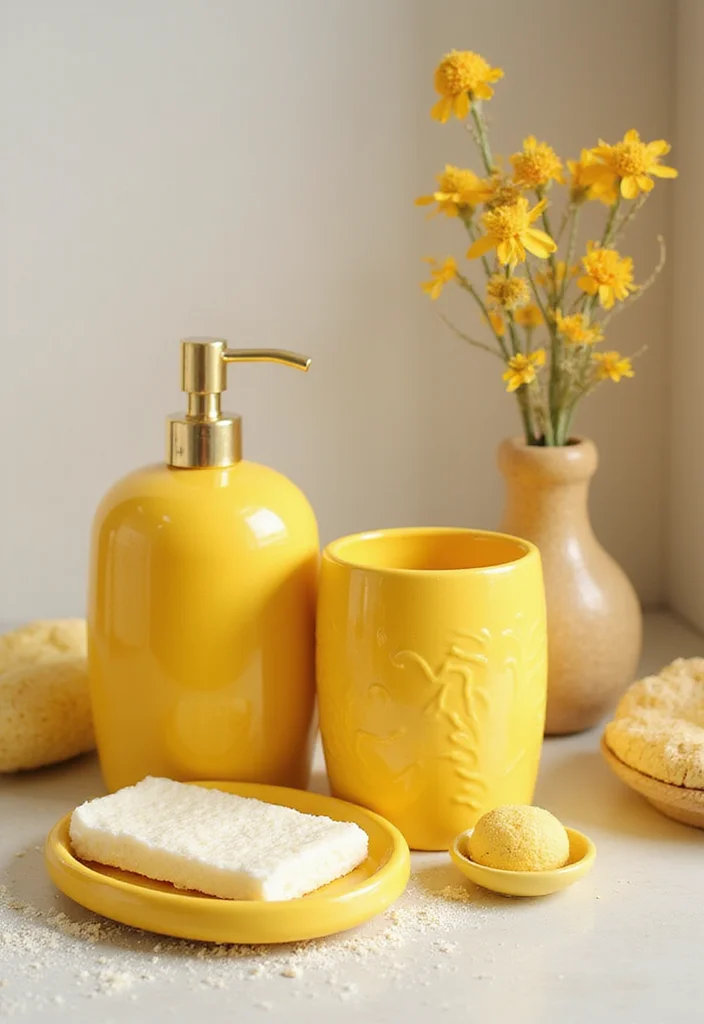 14 Yellow Bathroom Decor Ideas With Bright Cheer - 10. Sunny Accessories