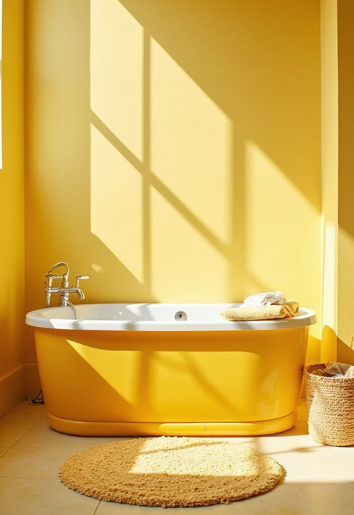 14 Yellow Bathroom Decor Ideas With Bright Cheer - 4. Cheerful Bath Mats