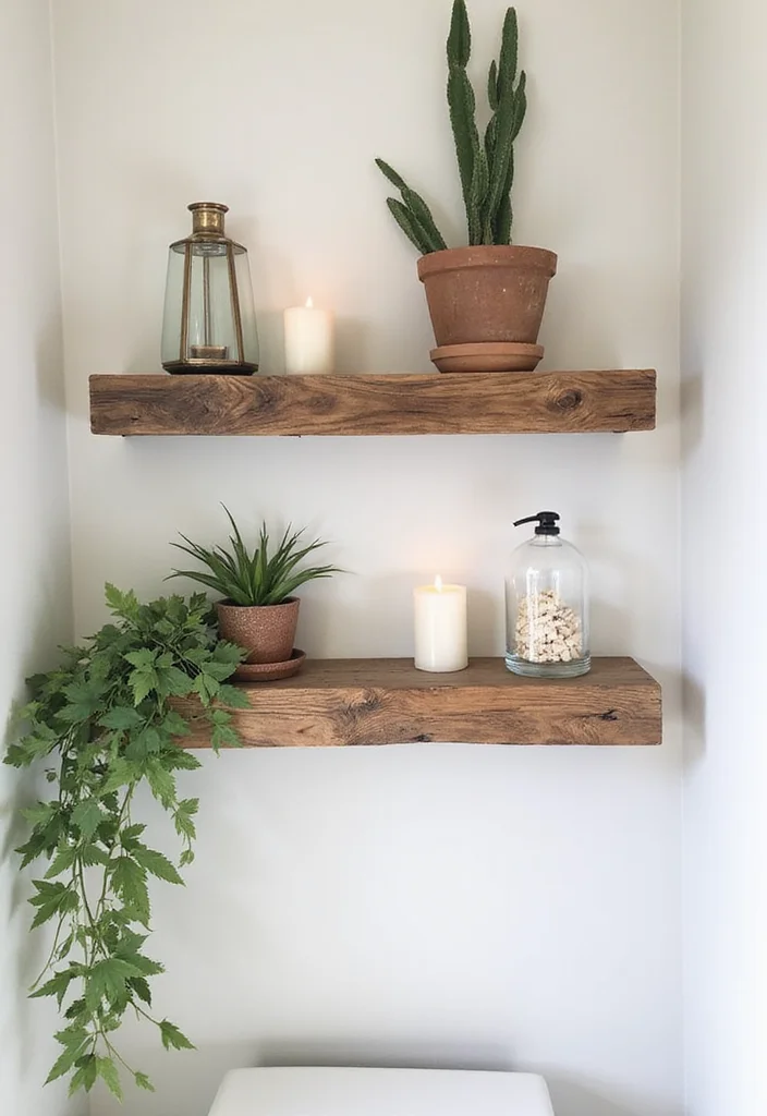 16 Bathroom Wall Decor Ideas For Stylish Spaces - 1. Reclaimed Wood Shelves