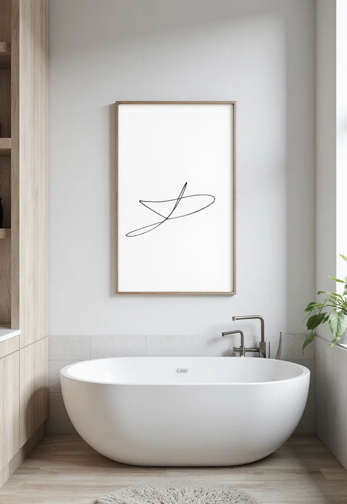 16 Bathroom Wall Decor Ideas For Stylish Spaces - 14. Minimalist Artwork