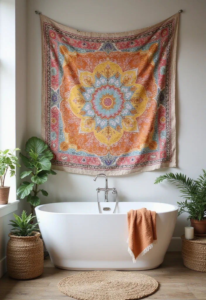 16 Bathroom Wall Decor Ideas For Stylish Spaces - 9. Artistic Tapestries