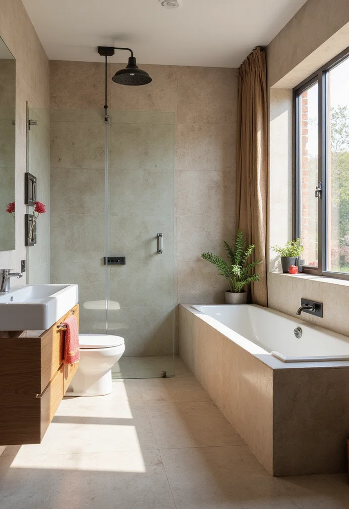 16 Eco-Friendly Indian Bathroom Tile Design Ideas For Every Home - 12. Earthy Neutral Tiles