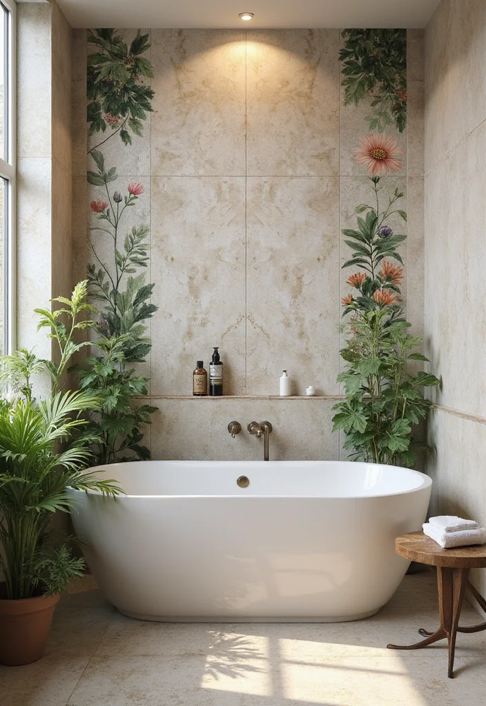 16 Eco-Friendly Indian Bathroom Tile Design Ideas For Every Home - 4. Nature-Inspired Designs
