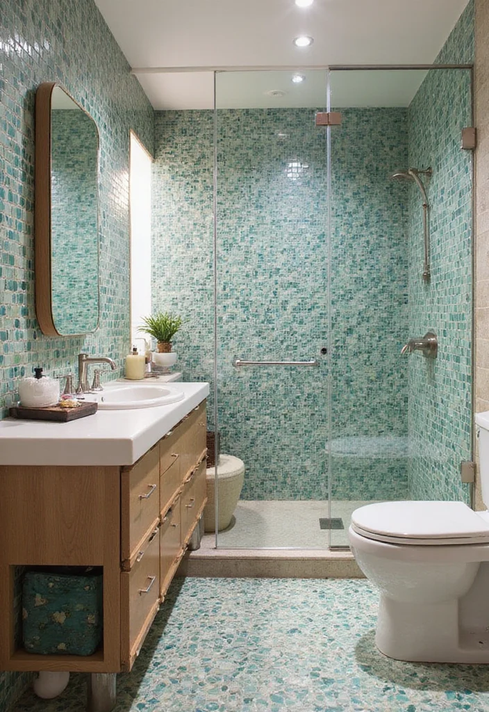 16 Eco-Friendly Indian Bathroom Tile Design Ideas For Every Home - 7. Eco-Friendly Recycled Glass Tiles