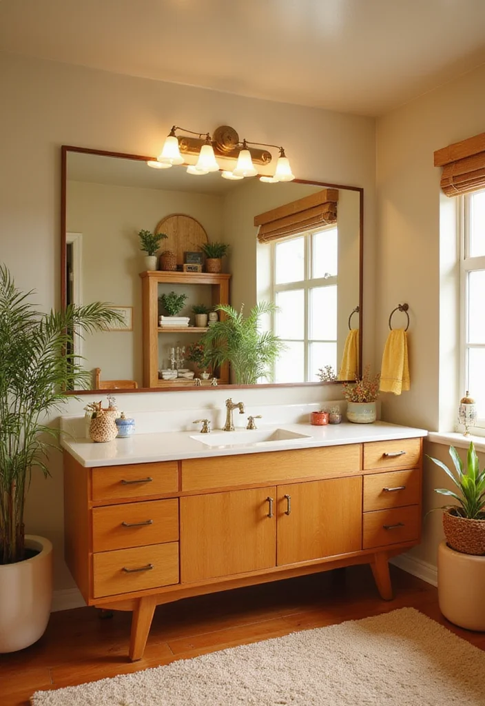 16 Large Bathroom Vanity Ideas For Spacious Homes - 10. Mid-Century Modern Influence