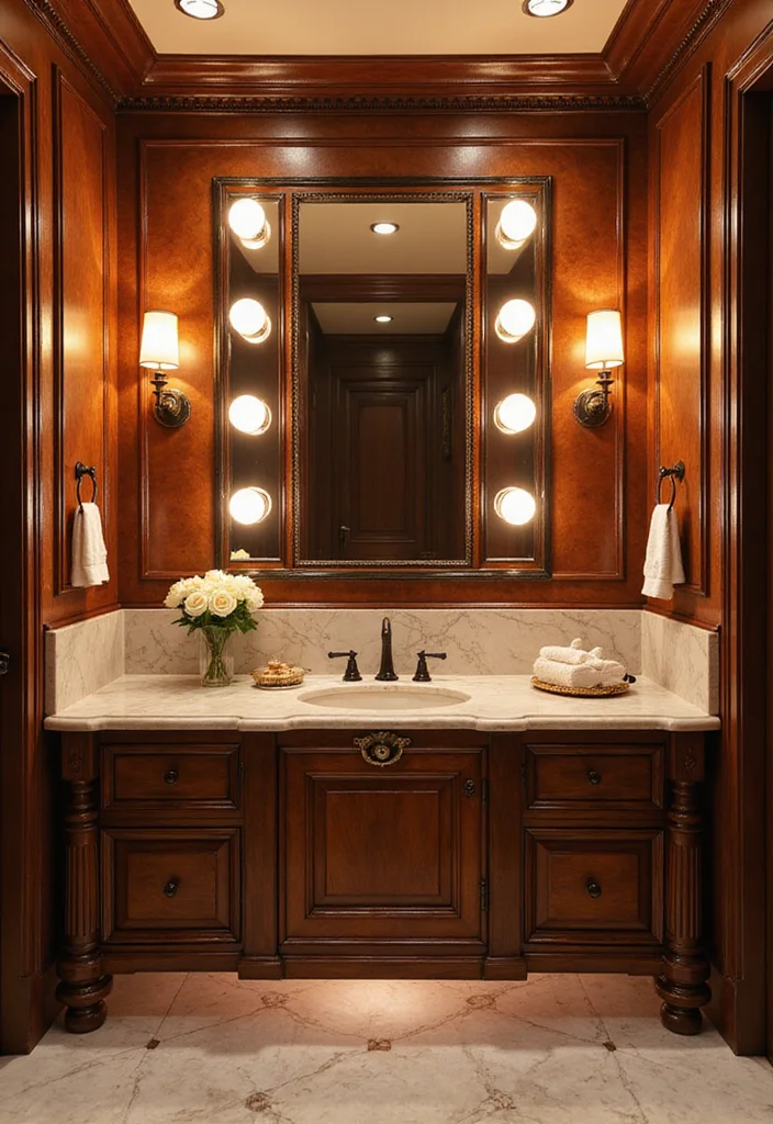 16 Large Bathroom Vanity Ideas For Spacious Homes - 14. Glamorous Hollywood Style