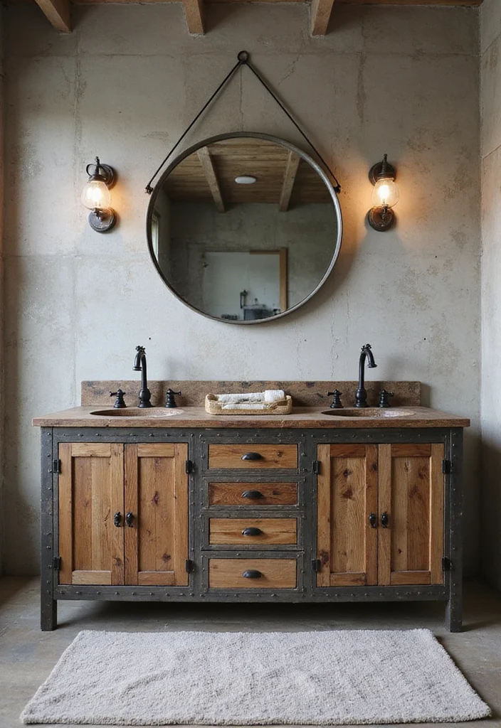 16 Large Bathroom Vanity Ideas For Spacious Homes - 9. Industrial Edge with Metal Accents
