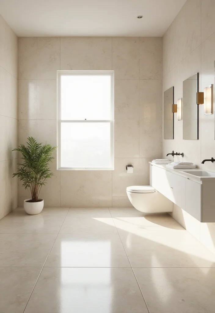 16 Neutral Bathroom Tile Ideas For Calm Interiors - 11. Light Cream Glossy Large Format Tiles