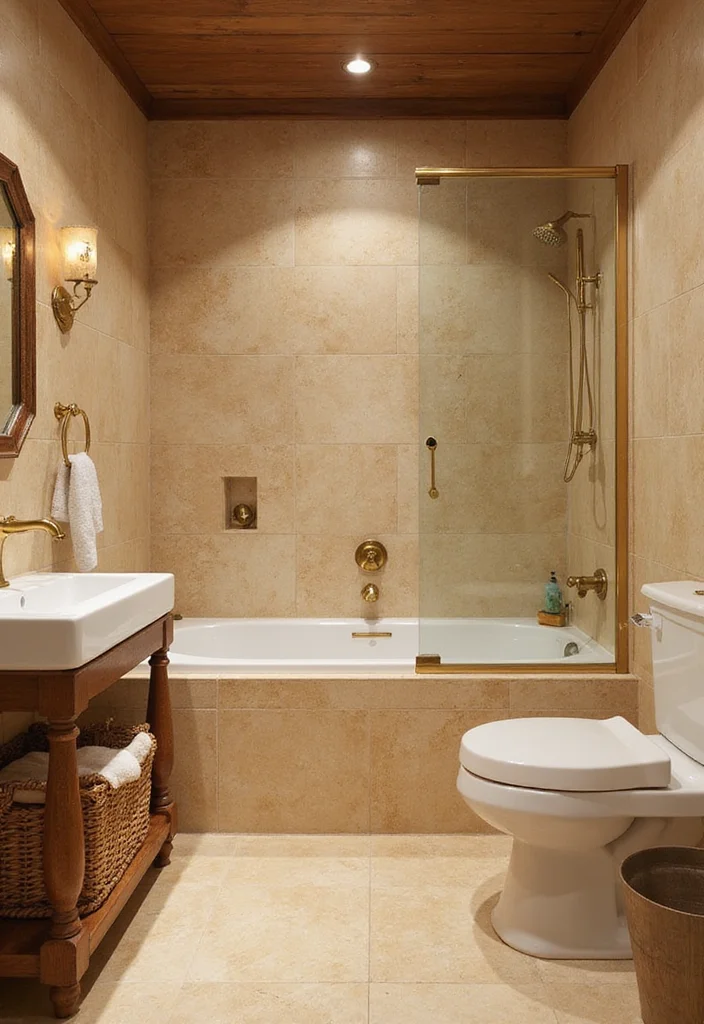 16 Neutral Bathroom Tile Ideas For Calm Interiors - 12. Subtle Golden Beige Tiles