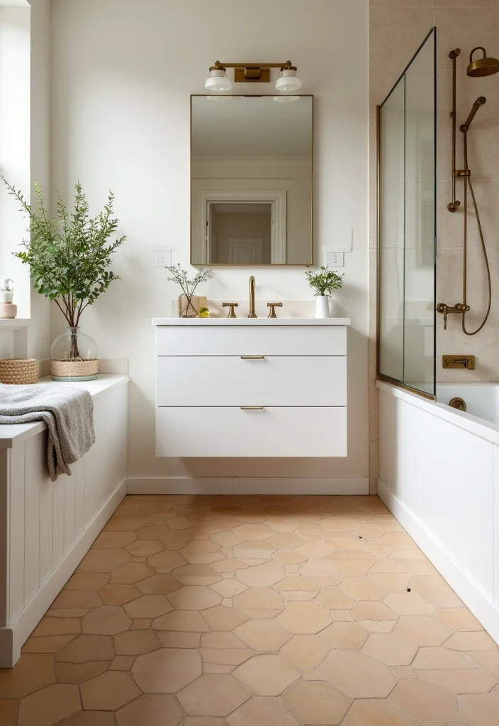 16 Neutral Bathroom Tile Ideas For Calm Interiors - 2. Warm Beige Hexagon Tiles