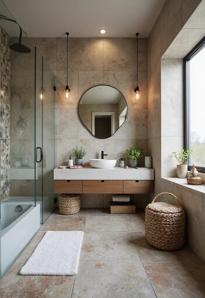 18 Bathroom Tile Wall Ideas That Transform Spaces - 10. Mixed Materials for an Eclectic Feel