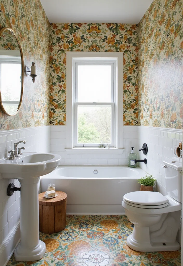18 Bathroom Tile Wall Ideas That Transform Spaces - 11. Patterned Vinyl Tiles for a Fun Touch