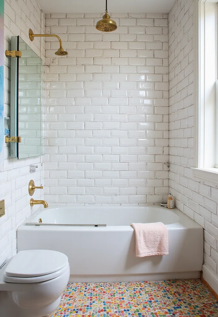 18 Bathroom Tile Wall Ideas That Transform Spaces - 16. Subway Tile Designs with Colorful Grout