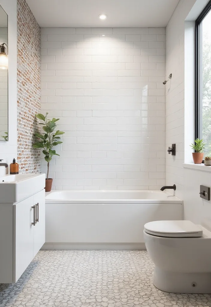 18 Bathroom Tile Wall Ideas That Transform Spaces - 18. Minimalist White Tiles with Bold Accents