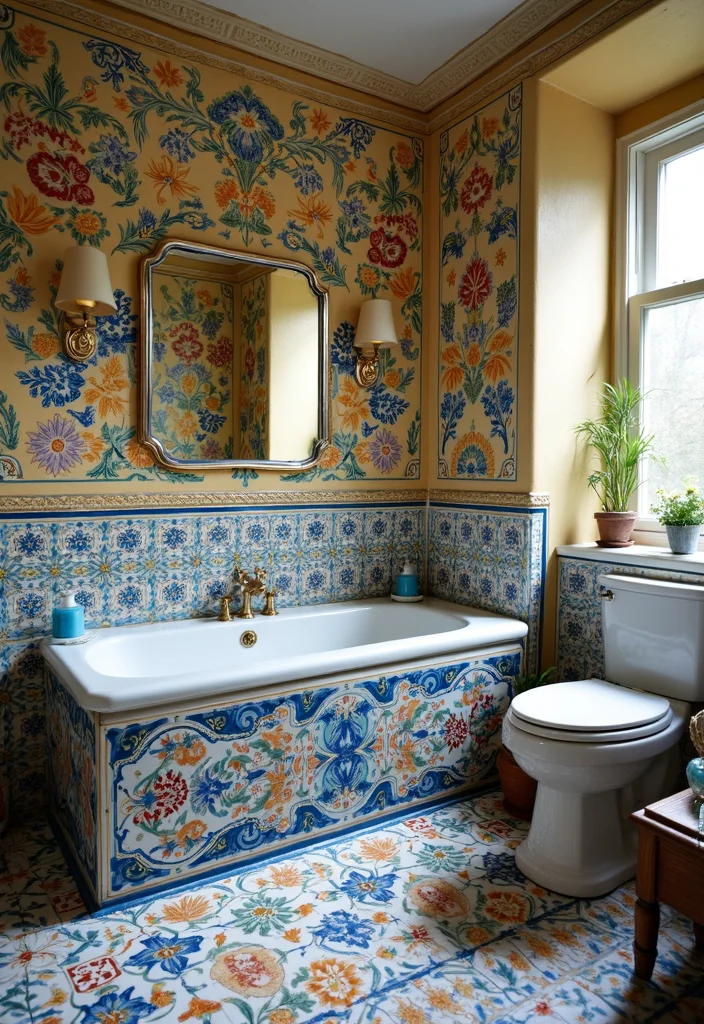 18 Bathroom Tile Wall Ideas That Transform Spaces - 2. Ceramic Tiles with Hand-Painted Designs