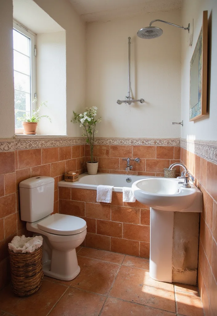 18 Bathroom Tile Wall Ideas That Transform Spaces - 4. Terracotta Tiles for a Mediterranean Vibe