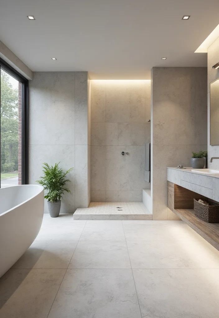 18 Bathroom Tile Wall Ideas That Transform Spaces - 9. Large Format Tiles for a Spacious Look