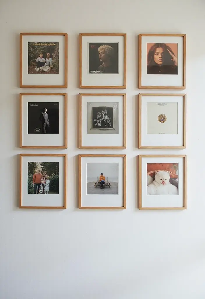 25 Album Cover Wall Decor Bedroom Ideas That Show Off Your Music Style - 2. Grid Layout